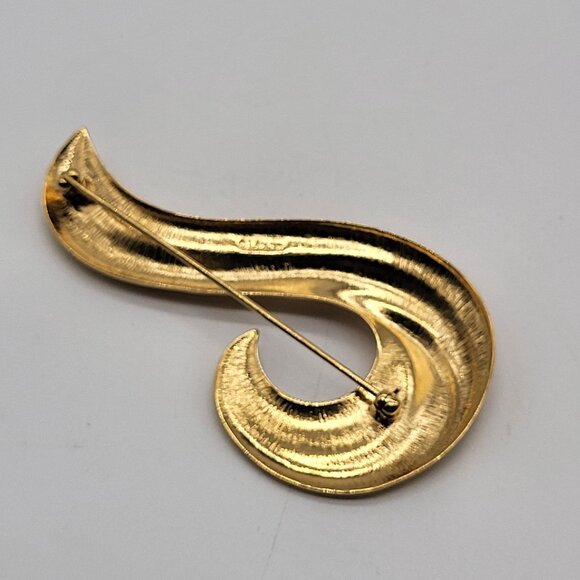 VTG Monet Gold Tone Swirl Curved Abstract Brooch Pin - Picture 4 of 6